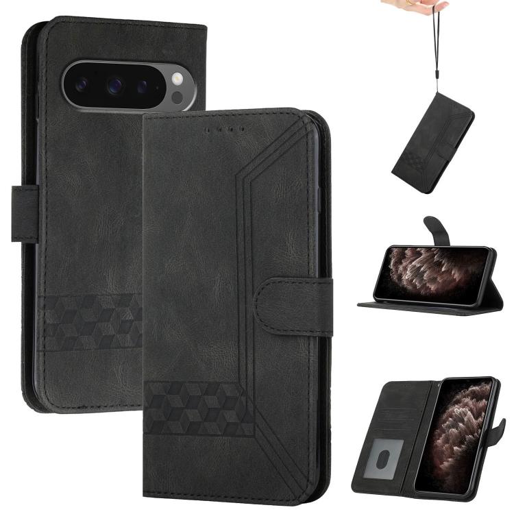For Google Pixel 10 / Pixel 10 Pro Cubic Skin Feel Flip Leather Phone Case(Black) - Google Cases by buy2fix | Online Shopping UK | buy2fix