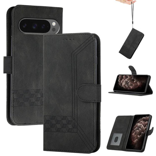 For Google Pixel 10 / Pixel 10 Pro Cubic Skin Feel Flip Leather Phone Case(Black) - Google Cases by buy2fix | Online Shopping UK | buy2fix