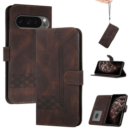For Google Pixel 10 / Pixel 10 Pro Cubic Skin Feel Flip Leather Phone Case(Brown) - Google Cases by buy2fix | Online Shopping UK | buy2fix