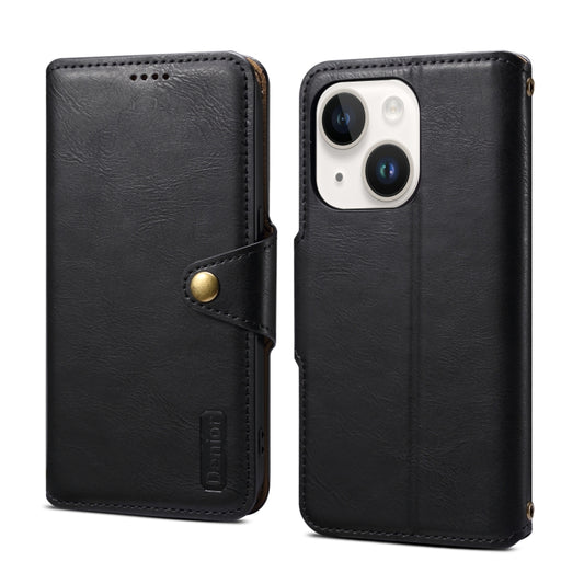 For iPhone 14 Denior Cowhide Texture Wallet Style Leather Phone Case(Black) - iPhone 14 Cases by Denior | Online Shopping UK | buy2fix