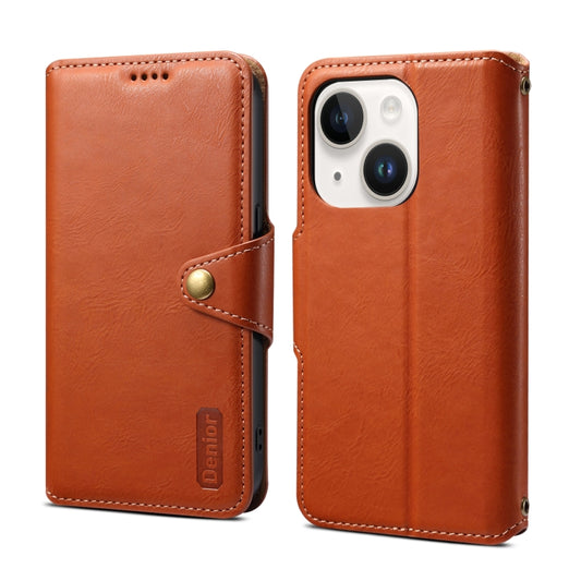 For iPhone 14 Denior Cowhide Texture Wallet Style Leather Phone Case(Brown) - iPhone 14 Cases by Denior | Online Shopping UK | buy2fix