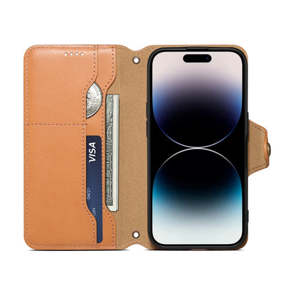 For iPhone 16 Pro Denior Cowhide Texture Wallet Style Leather Phone Case(Khaki) - iPhone 16 Pro Cases by Denior | Online Shopping UK | buy2fix