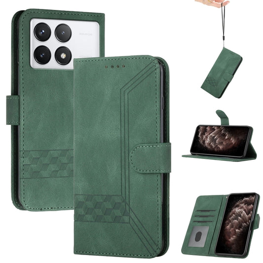 For Xiaomi Redmi K70 Cubic Skin Feel Flip Leather Phone Case(Green) - Xiaomi Cases by buy2fix | Online Shopping UK | buy2fix