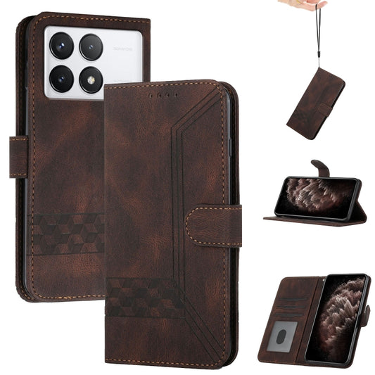 For Xiaomi Redmi K70 Cubic Skin Feel Flip Leather Phone Case(Brown) - Xiaomi Cases by buy2fix | Online Shopping UK | buy2fix