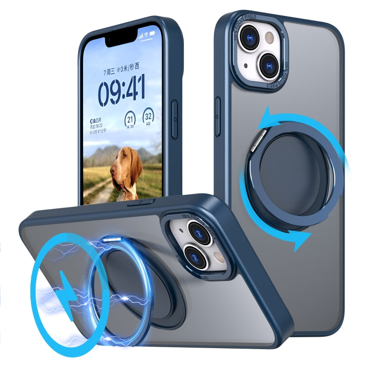 For iPhone 14 360-degree Rotating MagSafe Magnetic Holder Phone Case(Navy Blue) - iPhone 14 Cases by buy2fix | Online Shopping UK | buy2fix