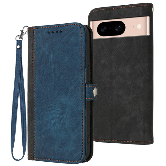 For Google Pixel 8a Side Buckle Double Fold Hand Strap Leather Phone Case(Royal Blue) by buy2fix