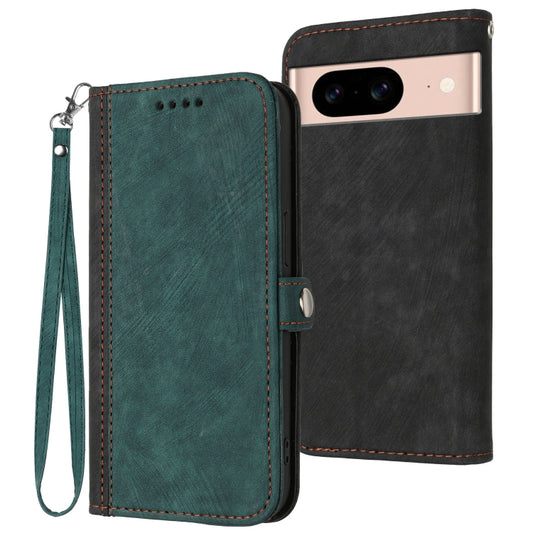 For Google Pixel 8a Side Buckle Double Fold Hand Strap Leather Phone Case(Dark Green) by buy2fix