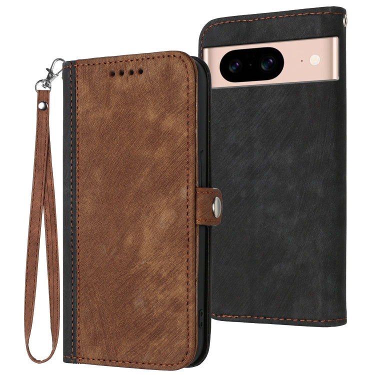 For Google Pixel 8a Side Buckle Double Fold Hand Strap Leather Phone Case(Brown) by buy2fix