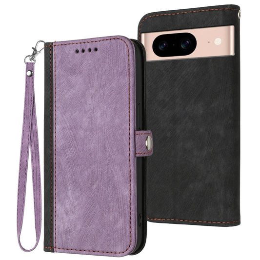 For Google Pixel 8a Side Buckle Double Fold Hand Strap Leather Phone Case(Purple) by buy2fix