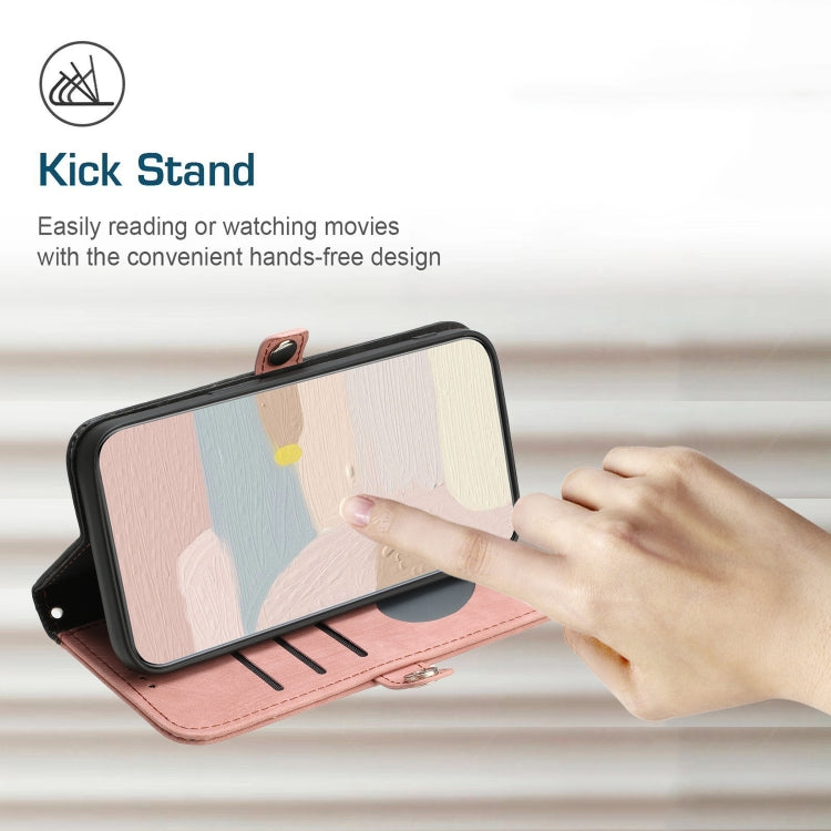 For Google Pixel 8a Side Buckle Double Fold Hand Strap Leather Phone Case(Pink) by buy2fix