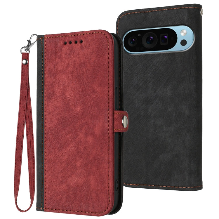 For Google Pixel 9 Pro Side Buckle Double Fold Hand Strap Leather Phone Case(Red) by buy2fix