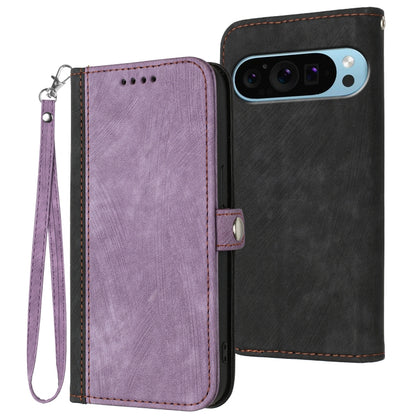 For Google Pixel 9 Pro Side Buckle Double Fold Hand Strap Leather Phone Case(Purple) by buy2fix