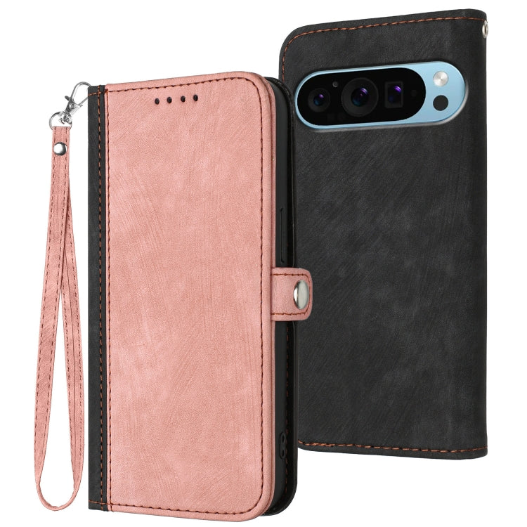 For Google Pixel 9 Pro Side Buckle Double Fold Hand Strap Leather Phone Case(Pink) by buy2fix