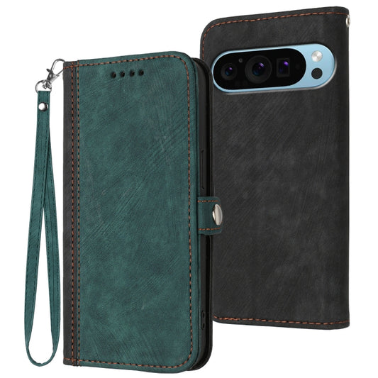 For Google Pixel 9 Side Buckle Double Fold Hand Strap Leather Phone Case(Dark Green) by buy2fix