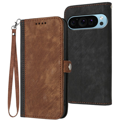 For Google Pixel 9 Side Buckle Double Fold Hand Strap Leather Phone Case(Brown) by buy2fix