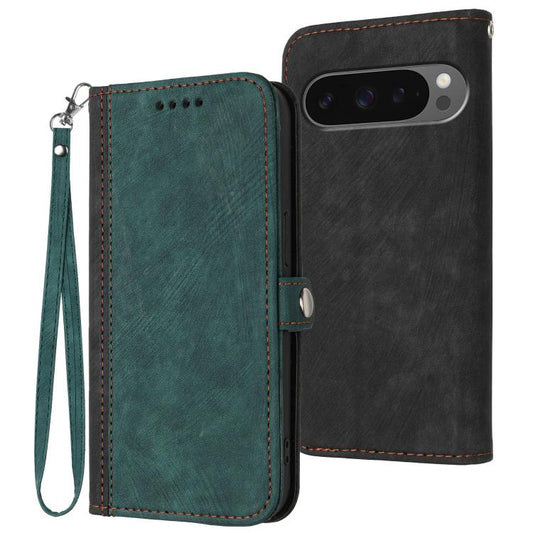 For Google Pixel 10 Pro XL Side Buckle Double Fold Hand Strap Leather Phone Case(Dark Green) - Google Cases by buy2fix | Online Shopping UK | buy2fix