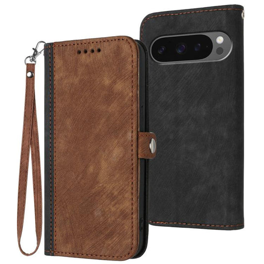 For Google Pixel 10 Pro XL Side Buckle Double Fold Hand Strap Leather Phone Case(Brown) - Google Cases by buy2fix | Online Shopping UK | buy2fix