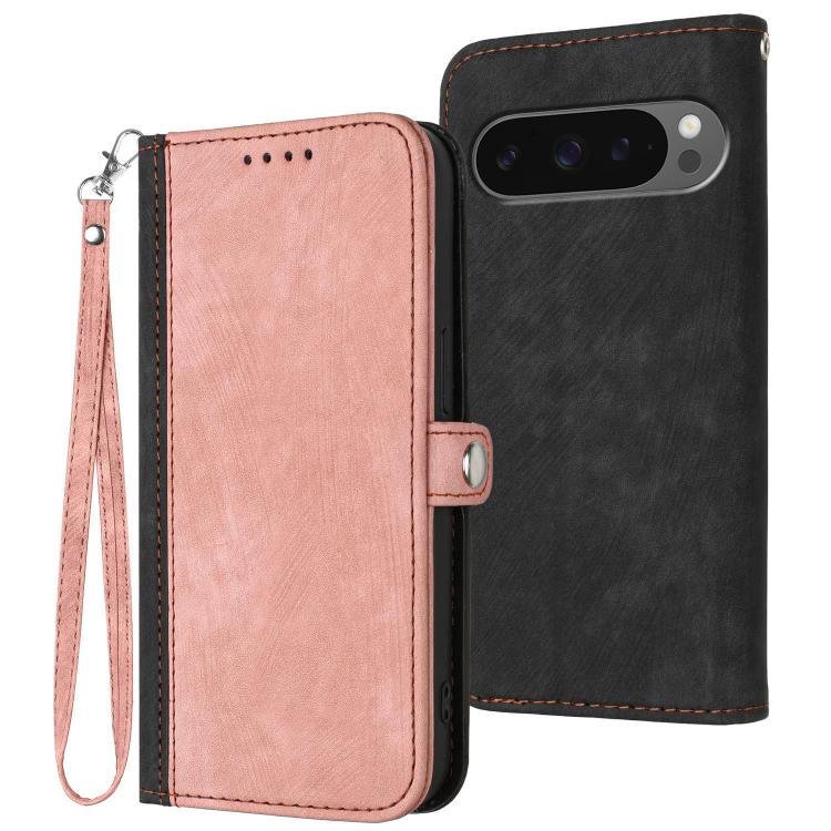 For Google Pixel 10 / Pixel 10 Pro Side Buckle Double Fold Hand Strap Leather Phone Case(Pink) - Google Cases by buy2fix | Online Shopping UK | buy2fix