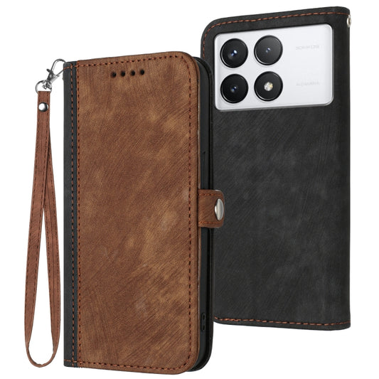 For Xiaomi Redmi K70 Side Buckle Double Fold Hand Strap Leather Phone Case(Brown) - Xiaomi Cases by buy2fix | Online Shopping UK | buy2fix