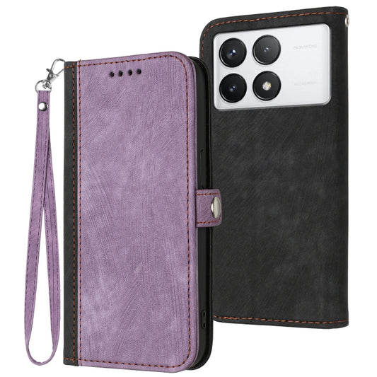 For Xiaomi Redmi K70 Side Buckle Double Fold Hand Strap Leather Phone Case(Purple) - Xiaomi Cases by buy2fix | Online Shopping UK | buy2fix