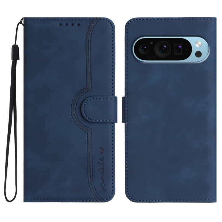 For Google Pixel 9 Pro Heart Pattern Skin Feel Leather Phone Case(Royal Blue) by buy2fix