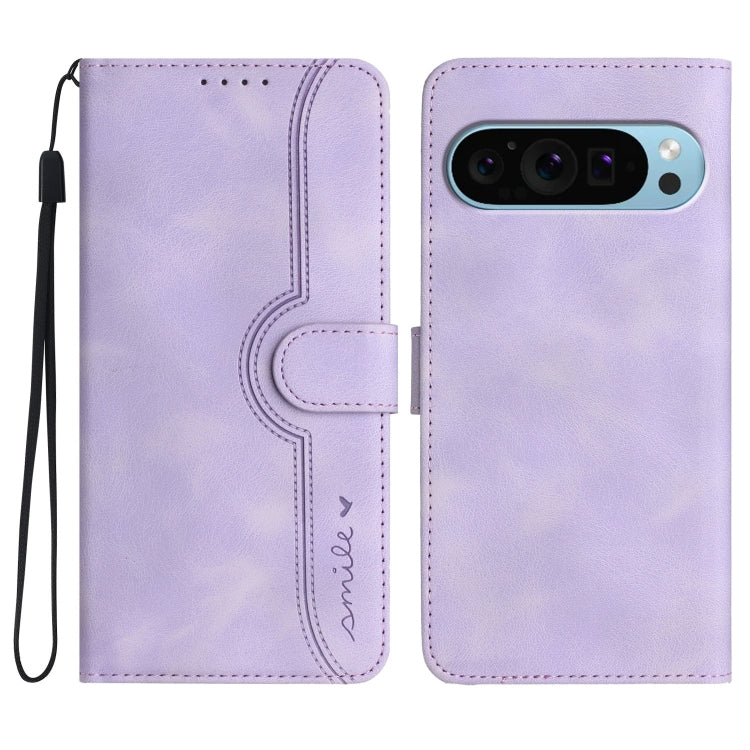 For Google Pixel 9 Pro Heart Pattern Skin Feel Leather Phone Case(Purple) by buy2fix