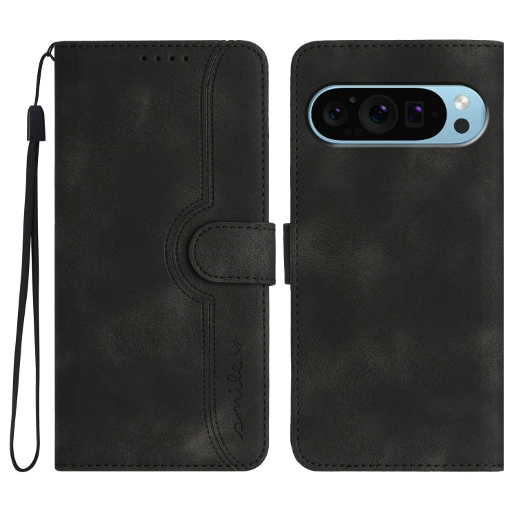 For Google Pixel 9 Pro Heart Pattern Skin Feel Leather Phone Case(Black) by buy2fix