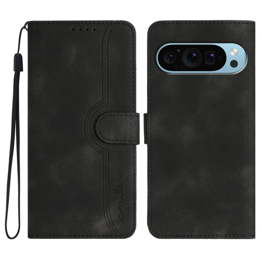 For Google Pixel 9 Pro Heart Pattern Skin Feel Leather Phone Case(Black) by buy2fix