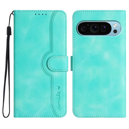 For Google Pixel 9 Pro Heart Pattern Skin Feel Leather Phone Case(Light Blue) by buy2fix