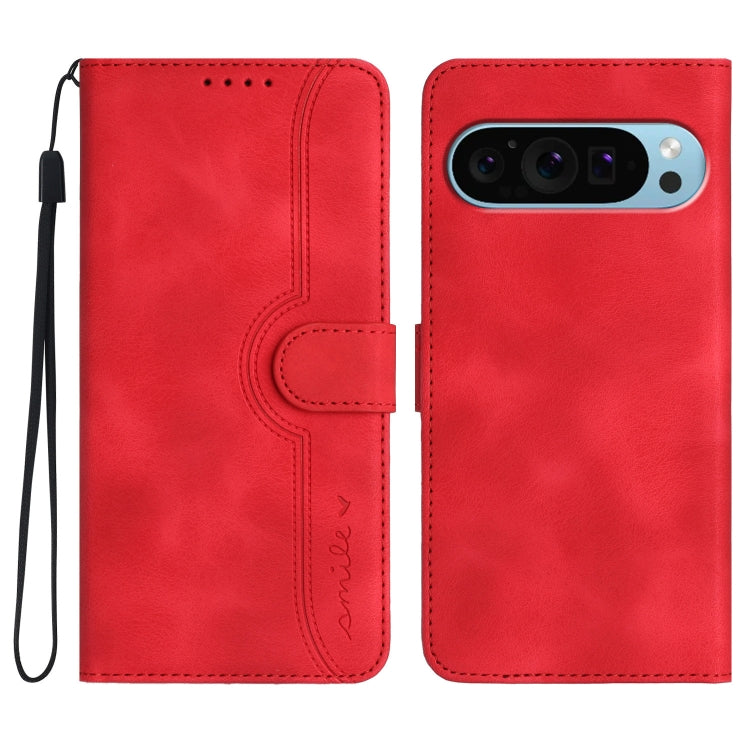 For Google Pixel 9 Heart Pattern Skin Feel Leather Phone Case(Red) by buy2fix