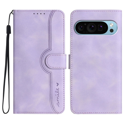 For Google Pixel 9 Heart Pattern Skin Feel Leather Phone Case(Purple) by buy2fix