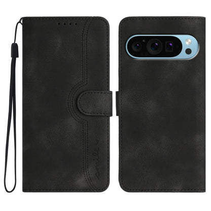 For Google Pixel 9 Heart Pattern Skin Feel Leather Phone Case(Black) by buy2fix
