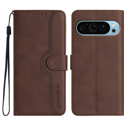 For Google Pixel 9 Heart Pattern Skin Feel Leather Phone Case(Brown) by buy2fix