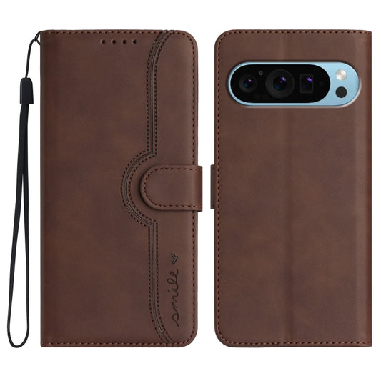 For Google Pixel 9 Heart Pattern Skin Feel Leather Phone Case(Brown) by buy2fix