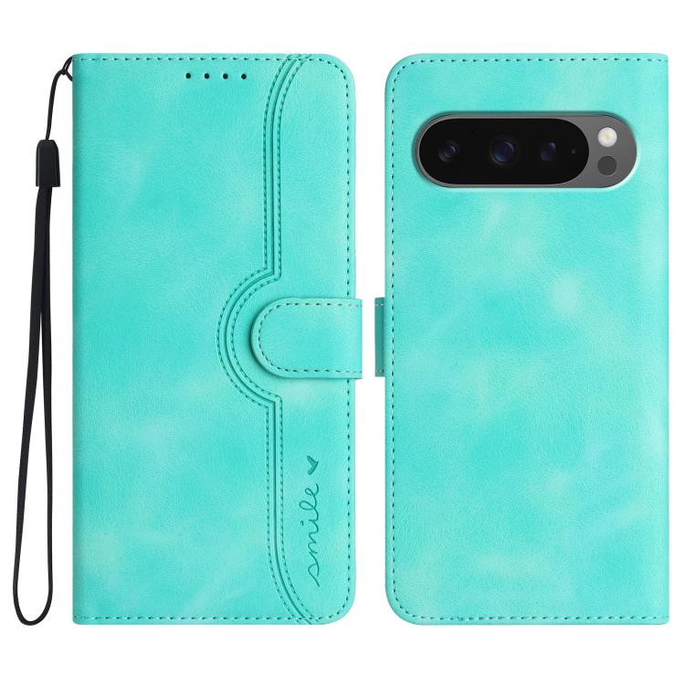 For Google Pixel 10 Pro XL Heart Pattern Skin Feel Leather Phone Case(Light Blue) - Google Cases by buy2fix | Online Shopping UK | buy2fix
