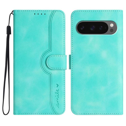 For Google Pixel 10 Pro XL Heart Pattern Skin Feel Leather Phone Case(Light Blue) - Google Cases by buy2fix | Online Shopping UK | buy2fix