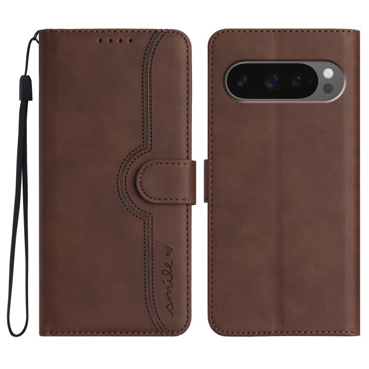 For Google Pixel 10 Pro XL Heart Pattern Skin Feel Leather Phone Case(Brown) - Google Cases by buy2fix | Online Shopping UK | buy2fix