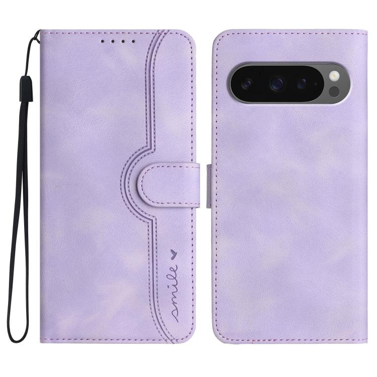 For Google Pixel 10 / Pixel 10 Pro Heart Pattern Skin Feel Leather Phone Case(Purple) - Google Cases by buy2fix | Online Shopping UK | buy2fix