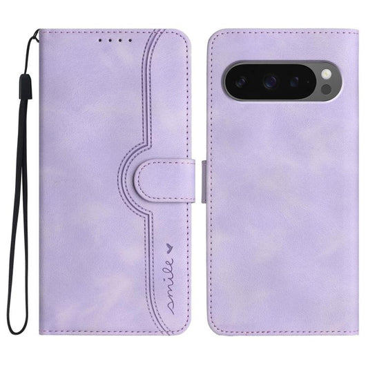 For Google Pixel 10 / Pixel 10 Pro Heart Pattern Skin Feel Leather Phone Case(Purple) - Google Cases by buy2fix | Online Shopping UK | buy2fix