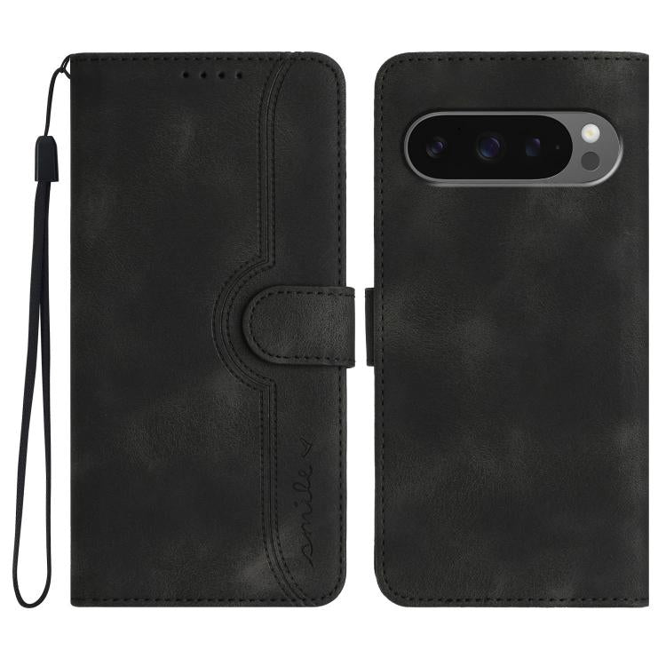For Google Pixel 10 / Pixel 10 Pro Heart Pattern Skin Feel Leather Phone Case(Black) - Google Cases by buy2fix | Online Shopping UK | buy2fix