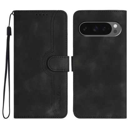 For Google Pixel 10 / Pixel 10 Pro Heart Pattern Skin Feel Leather Phone Case(Black) - Google Cases by buy2fix | Online Shopping UK | buy2fix