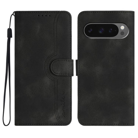 For Google Pixel 10 / Pixel 10 Pro Heart Pattern Skin Feel Leather Phone Case(Black) - Google Cases by buy2fix | Online Shopping UK | buy2fix