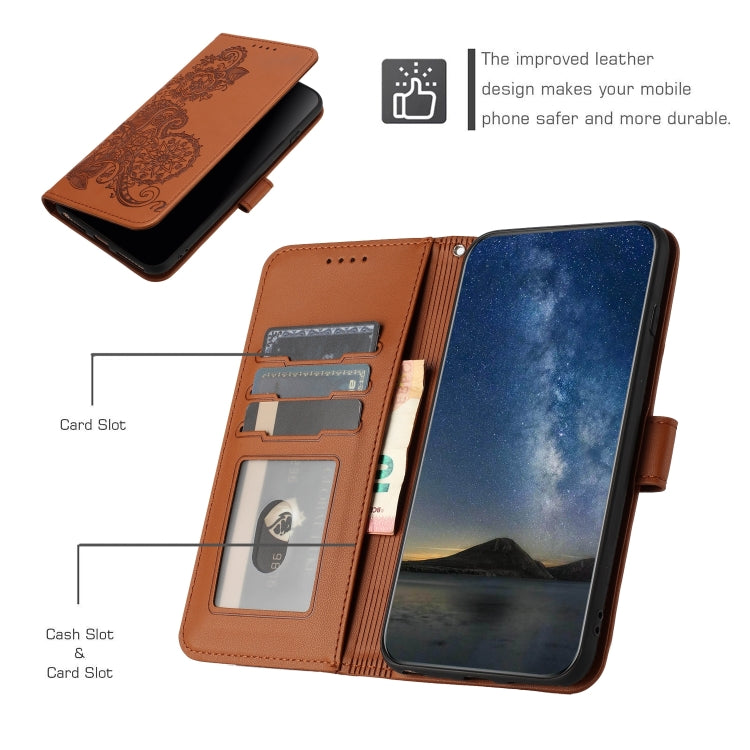 For Google Pixel 9 Pro Datura Flower Embossed Flip Leather Phone Case(Brown) by buy2fix