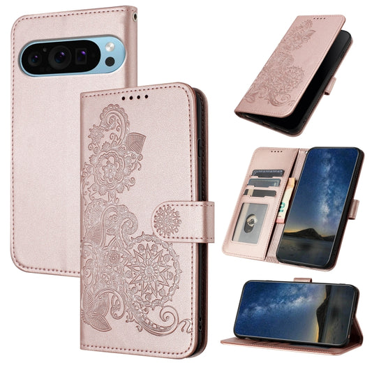 For Google Pixel 9 Pro Datura Flower Embossed Flip Leather Phone Case(Rose Gold) by buy2fix