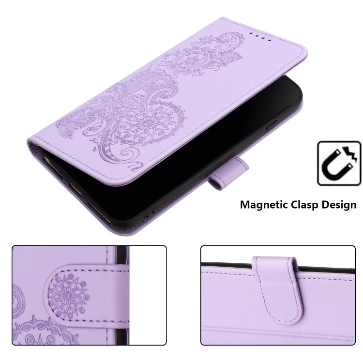 For Google Pixel 9 Pro Datura Flower Embossed Flip Leather Phone Case(Purple) by buy2fix