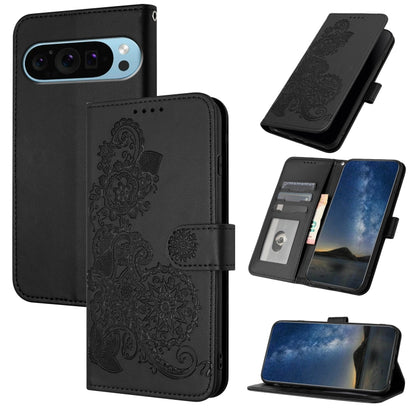 For Google Pixel 9 Pro Datura Flower Embossed Flip Leather Phone Case(Black) by buy2fix