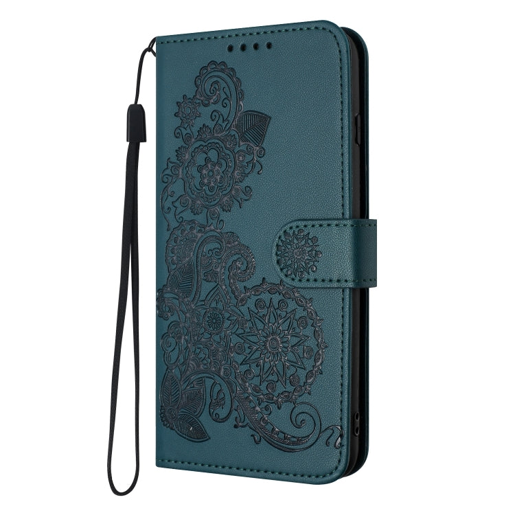 For Google Pixel 9 Pro Datura Flower Embossed Flip Leather Phone Case(Dark Green) by buy2fix