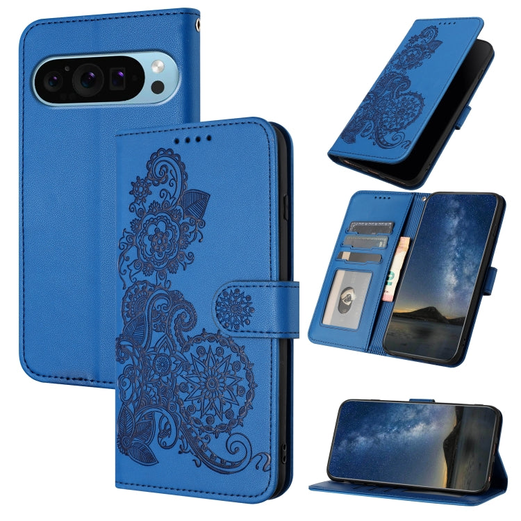 For Google Pixel 9 Datura Flower Embossed Flip Leather Phone Case(Blue) by buy2fix
