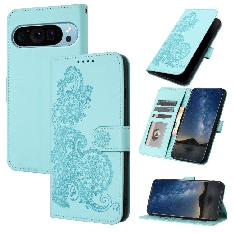 For Google Pixel 9 Datura Flower Embossed Flip Leather Phone Case(Light blue) by buy2fix