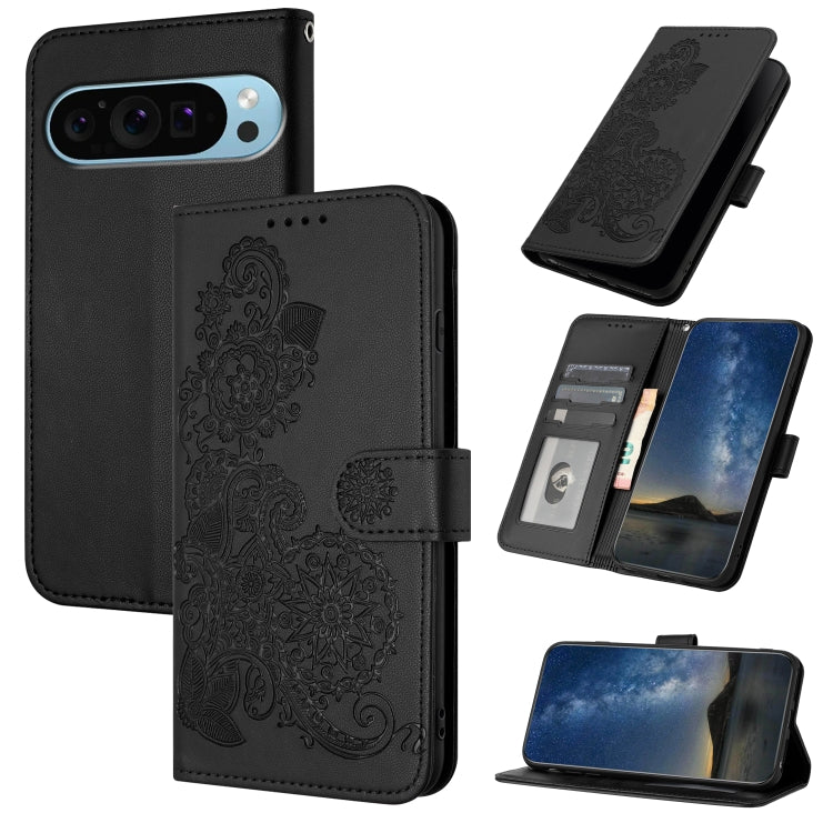 For Google Pixel 9 Datura Flower Embossed Flip Leather Phone Case(Black) by buy2fix